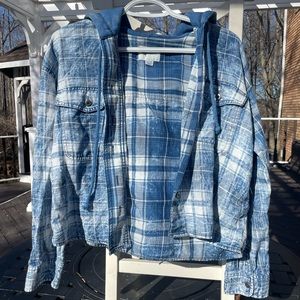 Blue and white plaid with hood